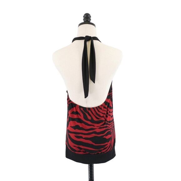 Fleurish Large Red Black Zebra Stripe Halter Top / Mini Dress Polyester Blend - Picture 5 of 7